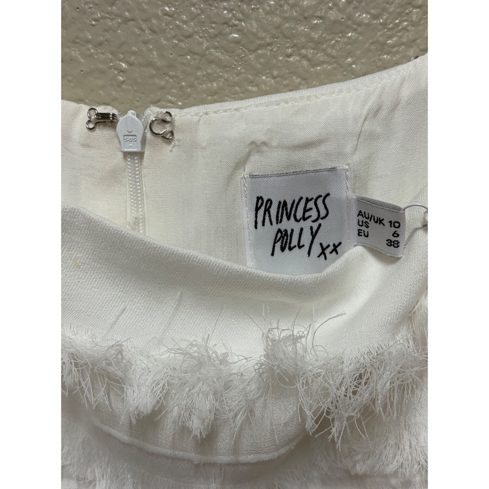 Princess Polly Molina White Fringe Tiered Mini Dress NWT Size 6 - Picture 4 of 9